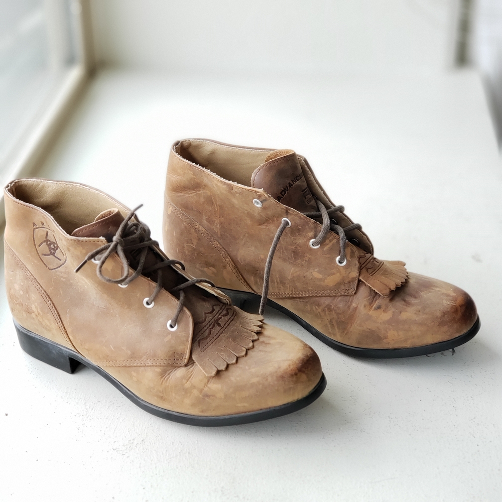 Womens Ariat Heritage Paddock Kittie Fringe Tan Leather Ankle Boots Size 8M - Picture 3 of 10